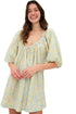 Charming Floral Print Frilled Half Sleeve U Neck A-Line Dress